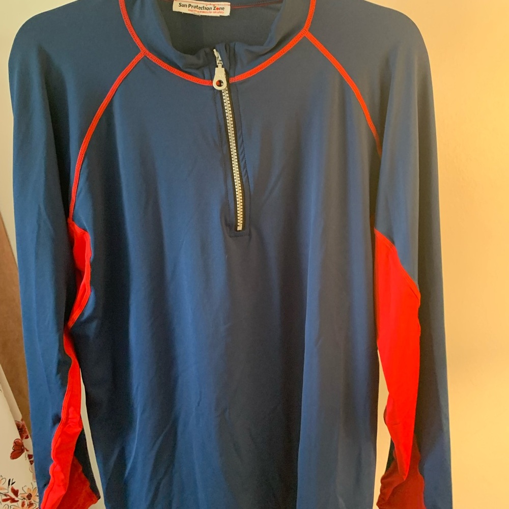 Sun Protection Zone Men's Navy and Red Rash Guard